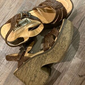 Brown Woven chunky Y2K vintage Platform Wedge Sandals